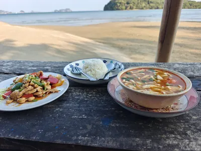 Tom Kha Gai with Cashew Chicken Stir-Fry and Steamed Rice