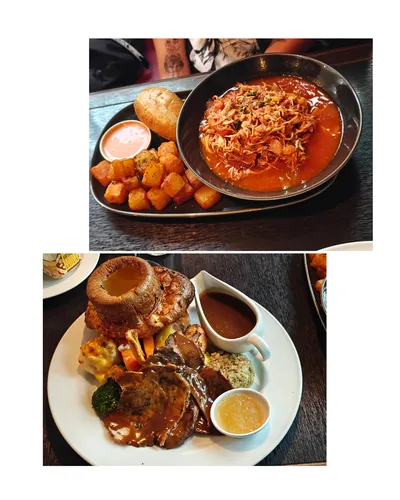 Pulled Chicken Stew with Roasted Squash (top) / British Sunday Roast (bottom)